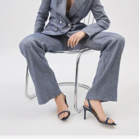 Veronica Beard Jude Linen Wide Leg Pants Blue Melange Size 10 New - Picture 2 of 9